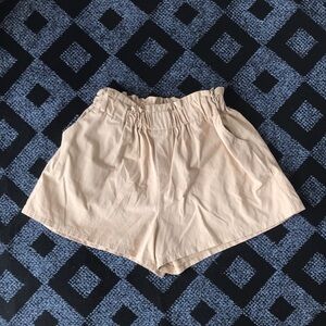 High-Waist Cream Elastic Paperbag Shorts for Women